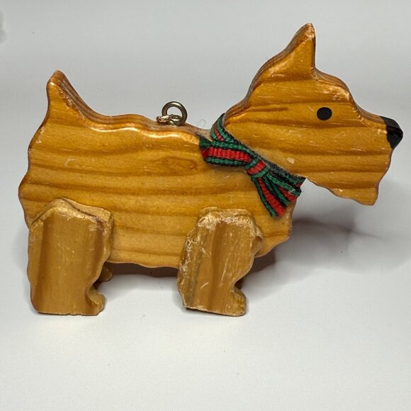 Wood Terrier Christmas Ornament Movable Legs Ribbon Collar Vintage Scottie - Picture 1 of 9